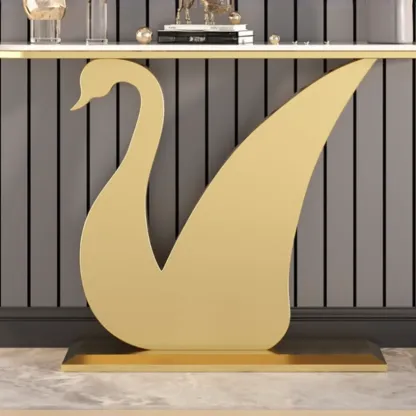 Glam Sintered Stone Top Console Table with Swan Base Image - 7