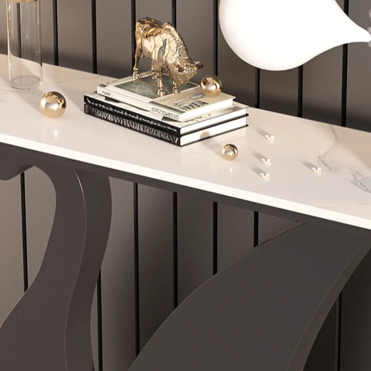 Glam Sintered Stone Top Console Table with Swan Base Image - 8 | homeyfad