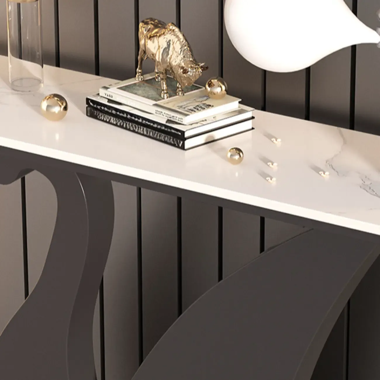 Glam Sintered Stone Top Console Table with Swan Base Image - 8