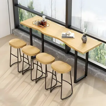 Natural Finish Bar Table Set with Backless Stools Image - 1