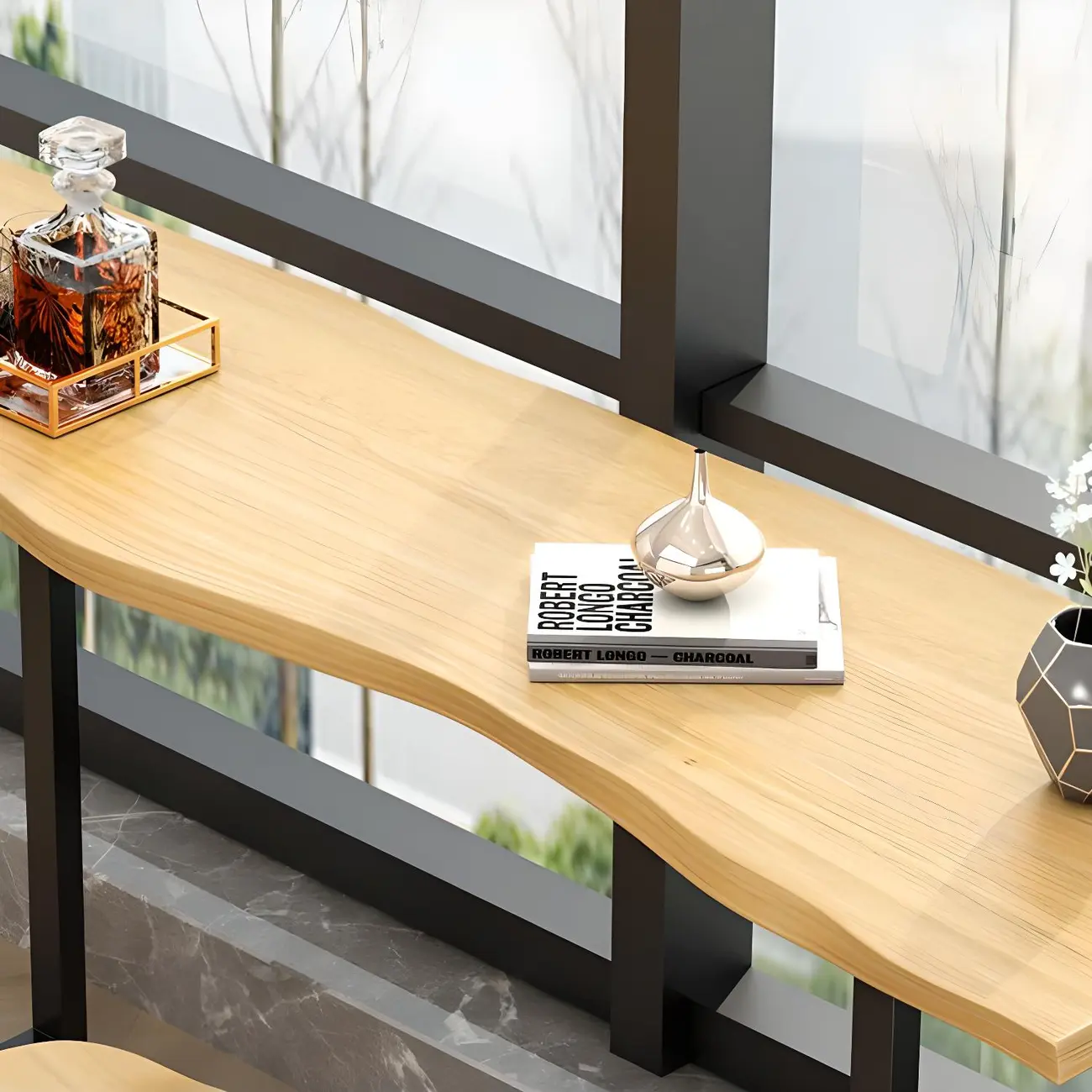 Natural Finish Bar Table Set with Backless Stools Image - 2 | homeyfad