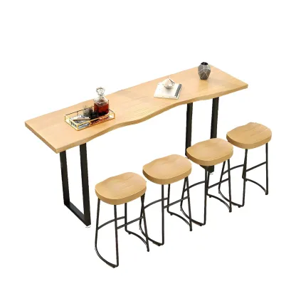 Natural Finish Bar Table Set with Backless Stools Image - 6