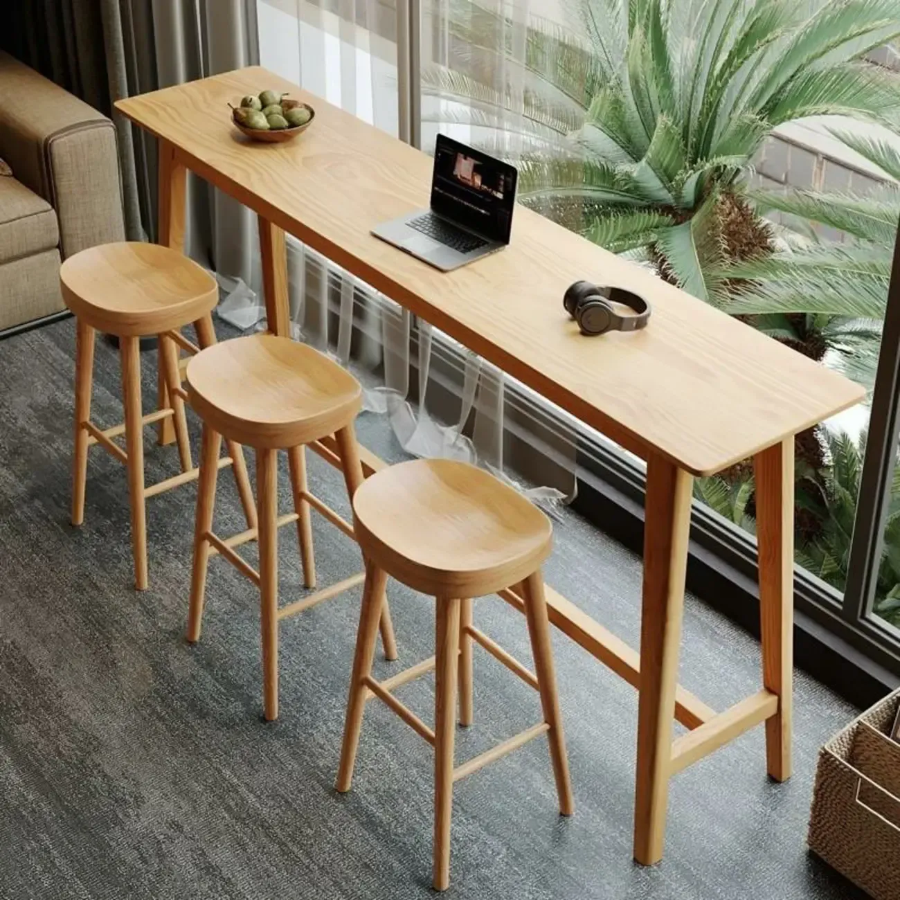 Natural Finish Wooden Bar Set with Table and Stools - HomeyFad