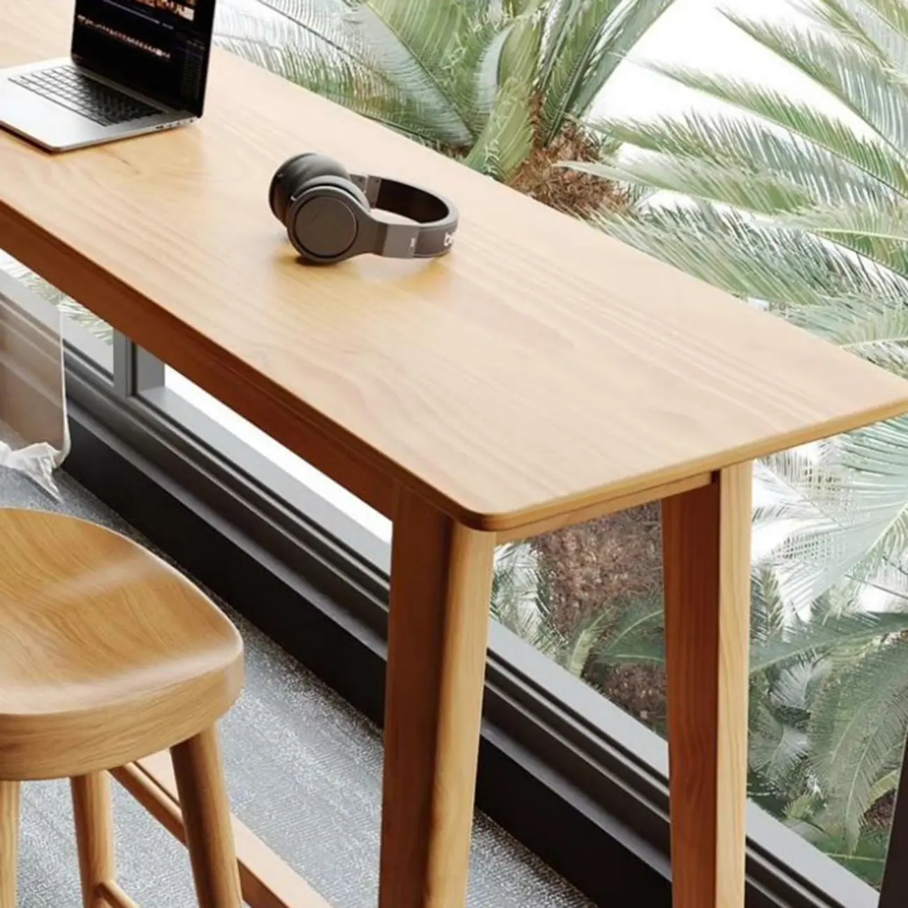 Natural Finish Wooden Bar Set with Table and Stools Image - 5 | homeyfad