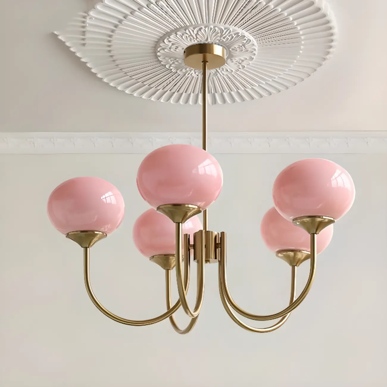 Modern Vintage Pink Chandelier with Glass Lampshade Image - 1 | homeyfad