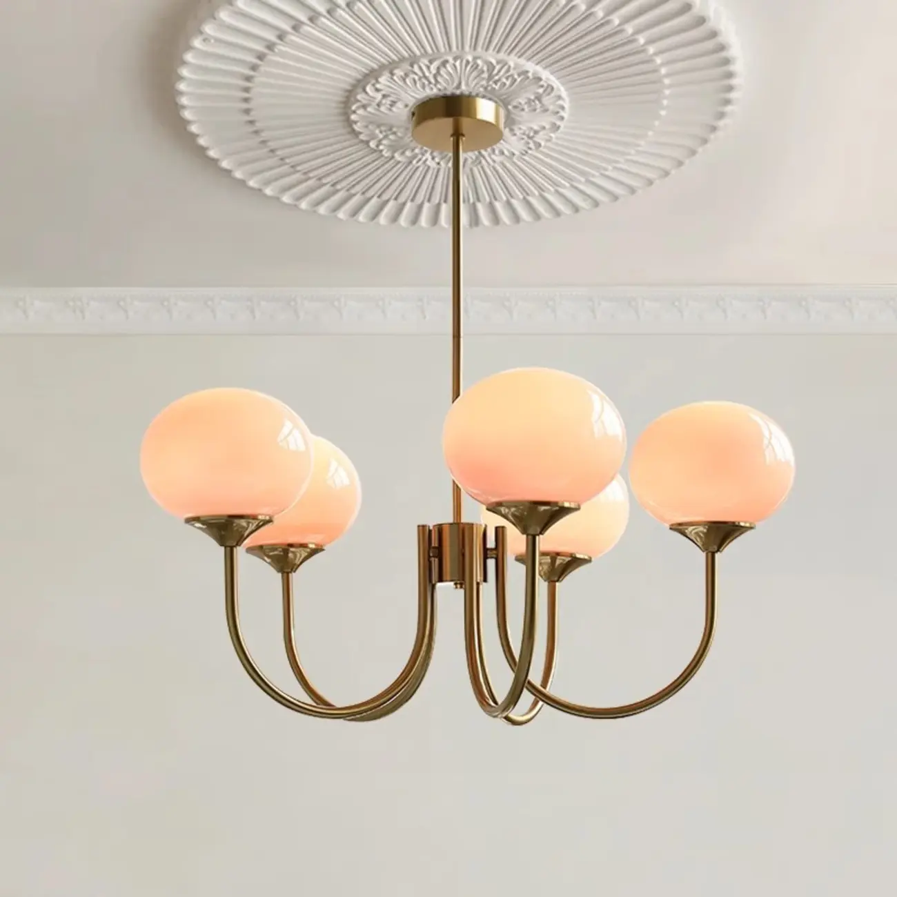 Modern Vintage Pink Chandelier with Glass Lampshade Image - 2 | homeyfad
