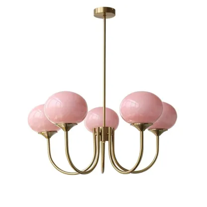 Modern Vintage Pink Chandelier with Glass Lampshade Image - 5