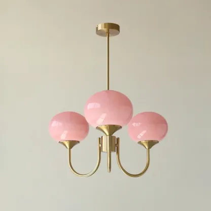 Modern Vintage Pink Chandelier with Glass Lampshade Image - 7