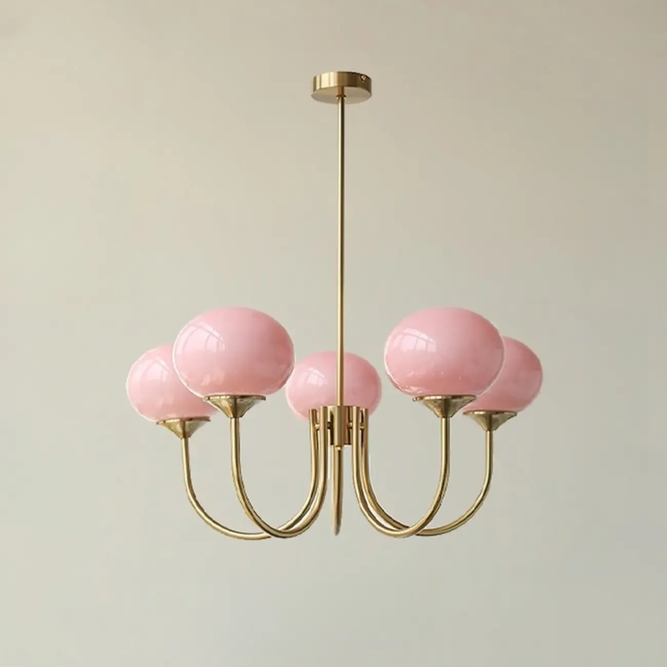 Modern Vintage Pink Chandelier with Glass Lampshade Image - 13