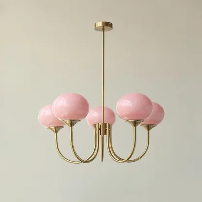 Modern Vintage Pink Chandelier with Glass Lampshade Image - 13