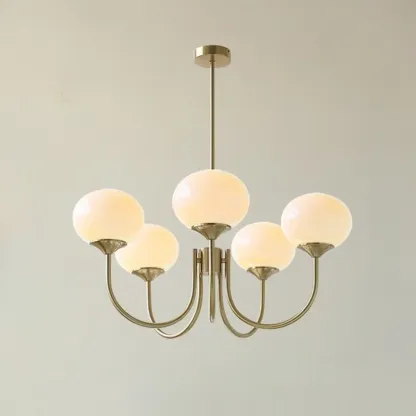 Modern Vintage Pink Chandelier with Glass Lampshade Image - 14