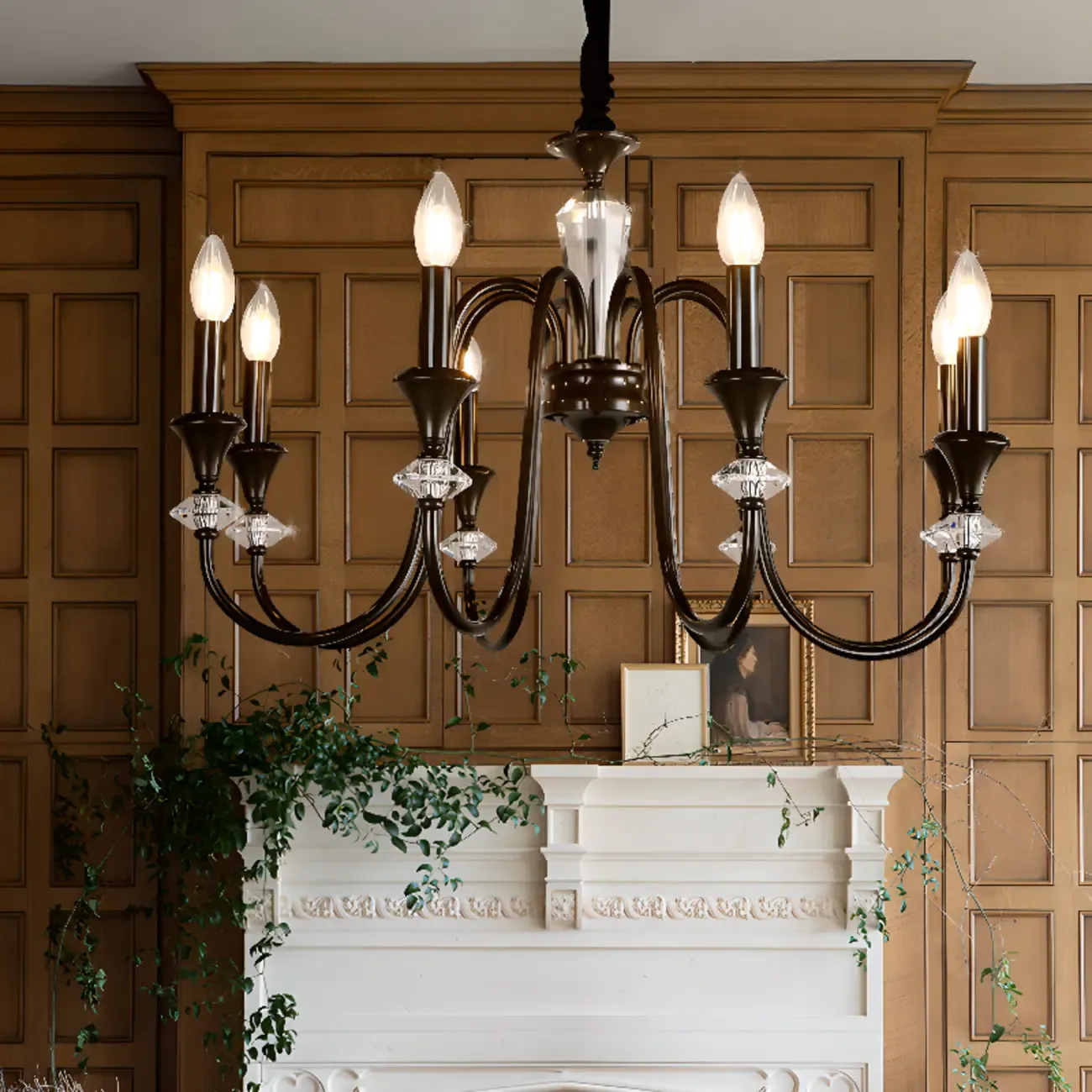 Retro Black Iron Crystal Chandelier with Adjustable Length Image - 1