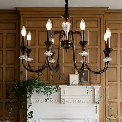 Retro Black Iron Crystal Chandelier with Adjustable Length Image - 1