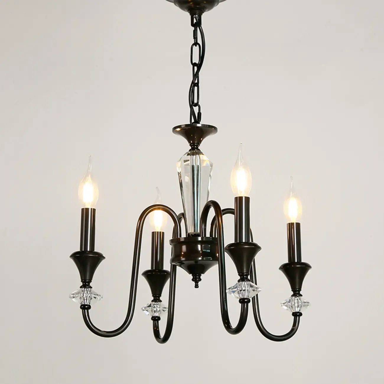 Retro Black Iron Crystal Chandelier with Adjustable Length Image - 2