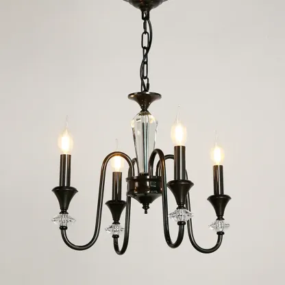 Retro Black Iron Crystal Chandelier with Adjustable Length Image - 2