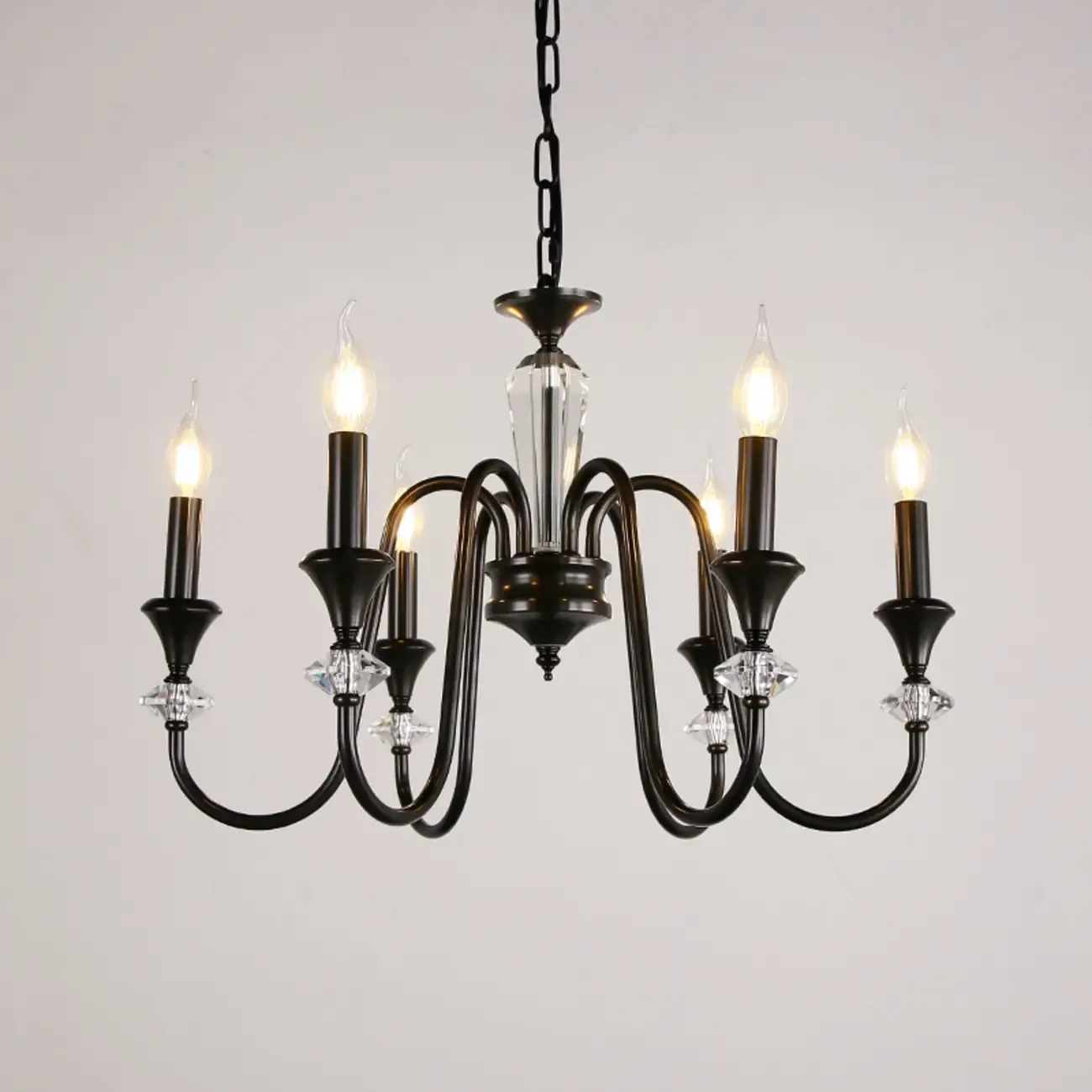 Retro Black Iron Crystal Chandelier with Adjustable Length Image - 3