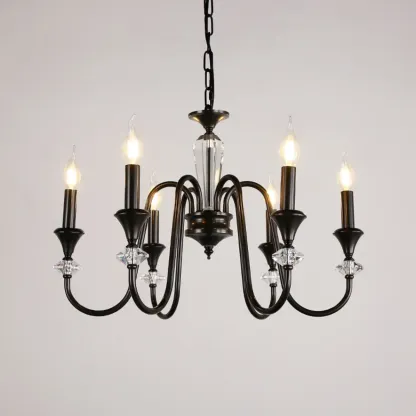 Retro Black Iron Crystal Chandelier with Adjustable Length Image - 3