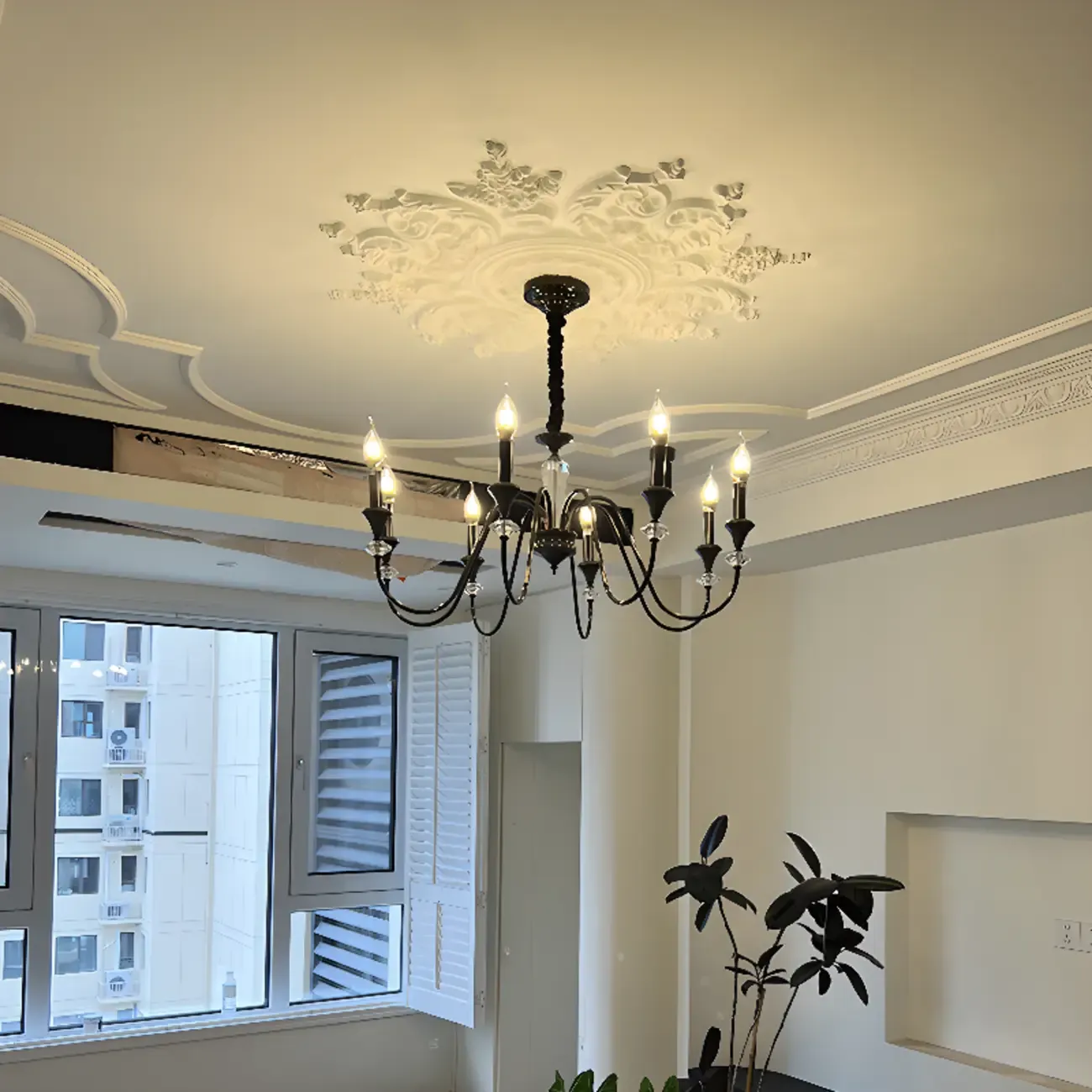 Retro Black Iron Crystal Chandelier with Adjustable Length Image - 4
