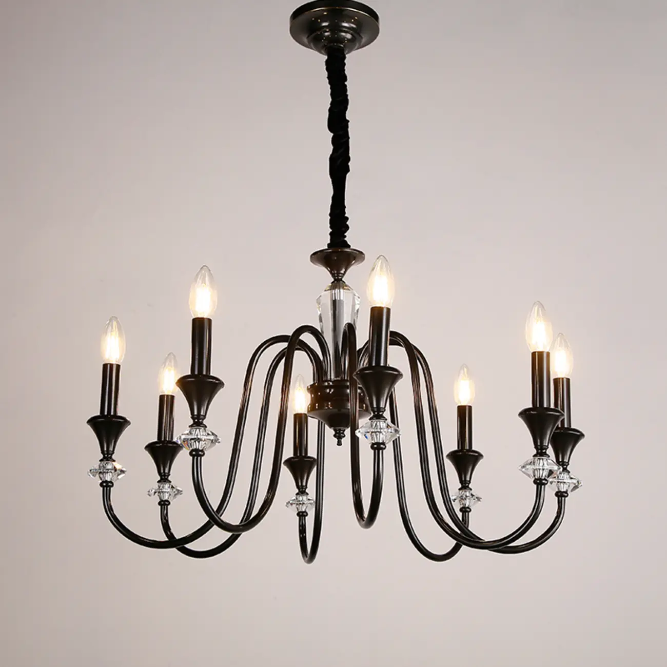 Retro Black Iron Crystal Chandelier with Adjustable Length Image - 5 | homeyfad