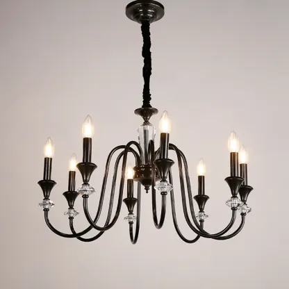 Retro Black Iron Crystal Chandelier with Adjustable Length Image - 5