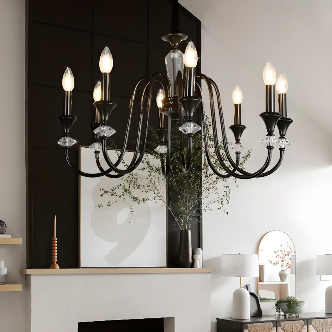 Retro Black Iron Crystal Chandelier with Adjustable Length Image - 7
