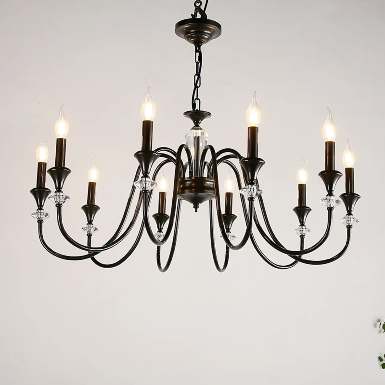 Retro Black Iron Crystal Chandelier with Adjustable Length Image - 8