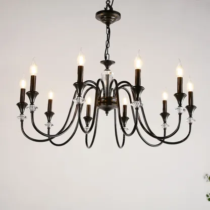 Retro Black Iron Crystal Chandelier with Adjustable Length Image - 8