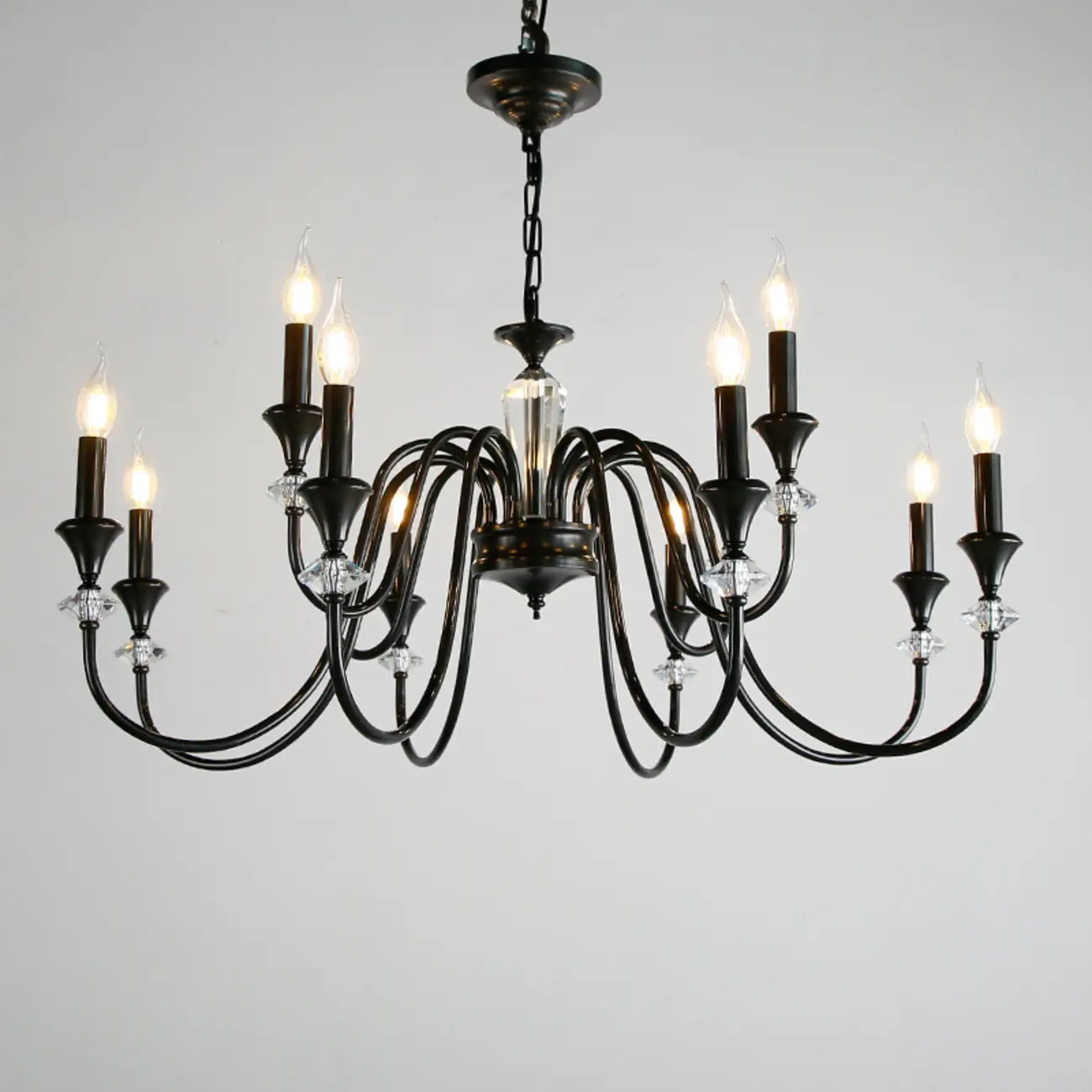 Retro Black Iron Crystal Chandelier with Adjustable Length Image - 9 | homeyfad