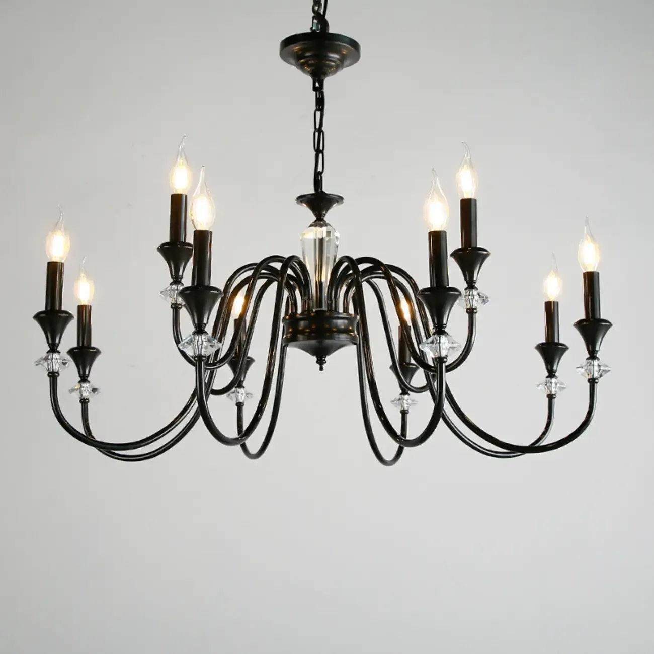 Retro Black Iron Crystal Chandelier with Adjustable Length Image - 9