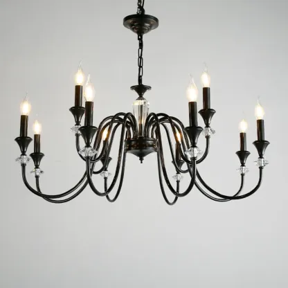 Retro Black Iron Crystal Chandelier with Adjustable Length Image - 9
