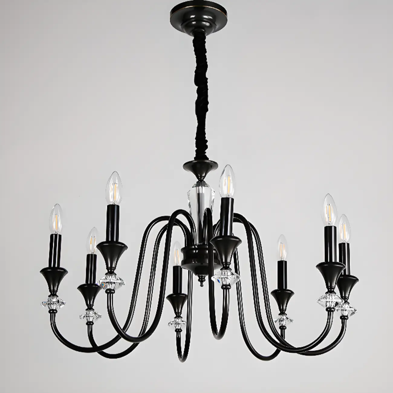 Retro Black Iron Crystal Chandelier with Adjustable Length Image - 10 | homeyfad