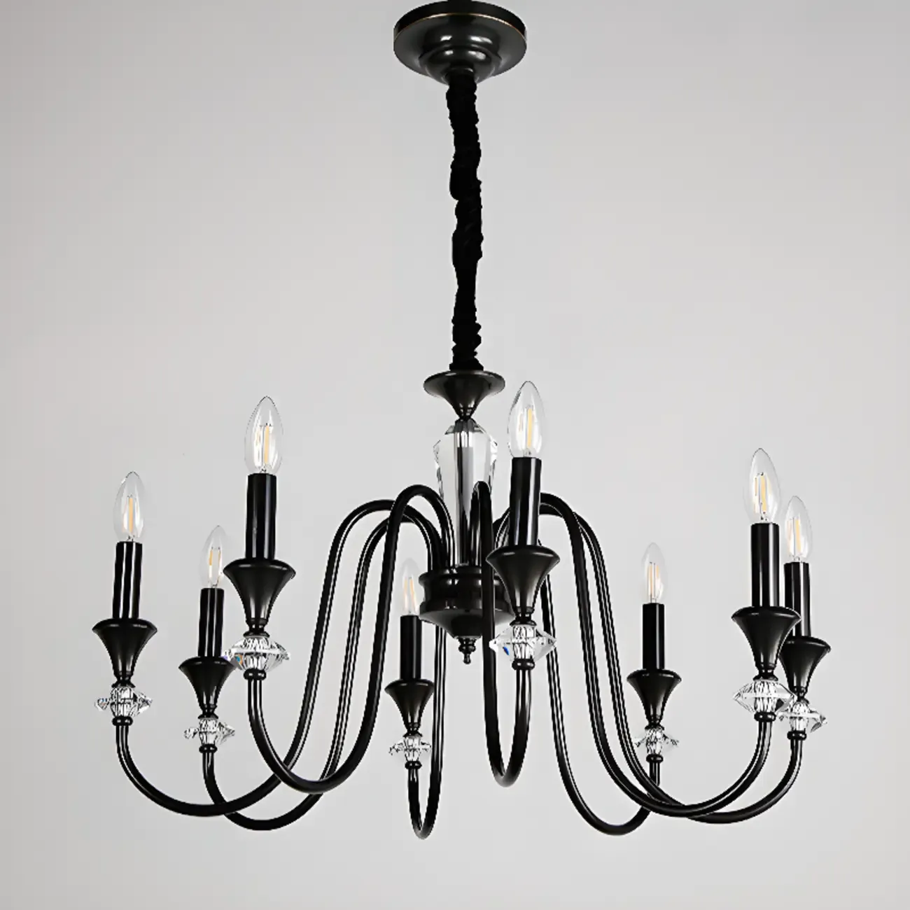 Retro Black Iron Crystal Chandelier with Adjustable Length Image - 10