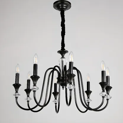 Retro Black Iron Crystal Chandelier with Adjustable Length Image - 10