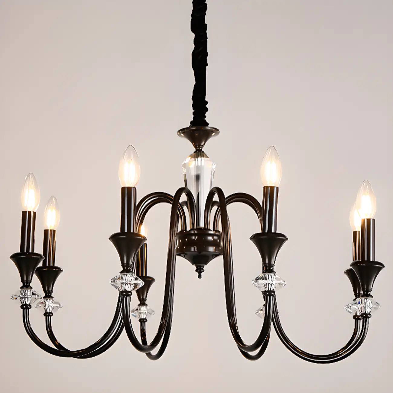 Retro Black Iron Crystal Chandelier with Adjustable Length Image - 12 | homeyfad