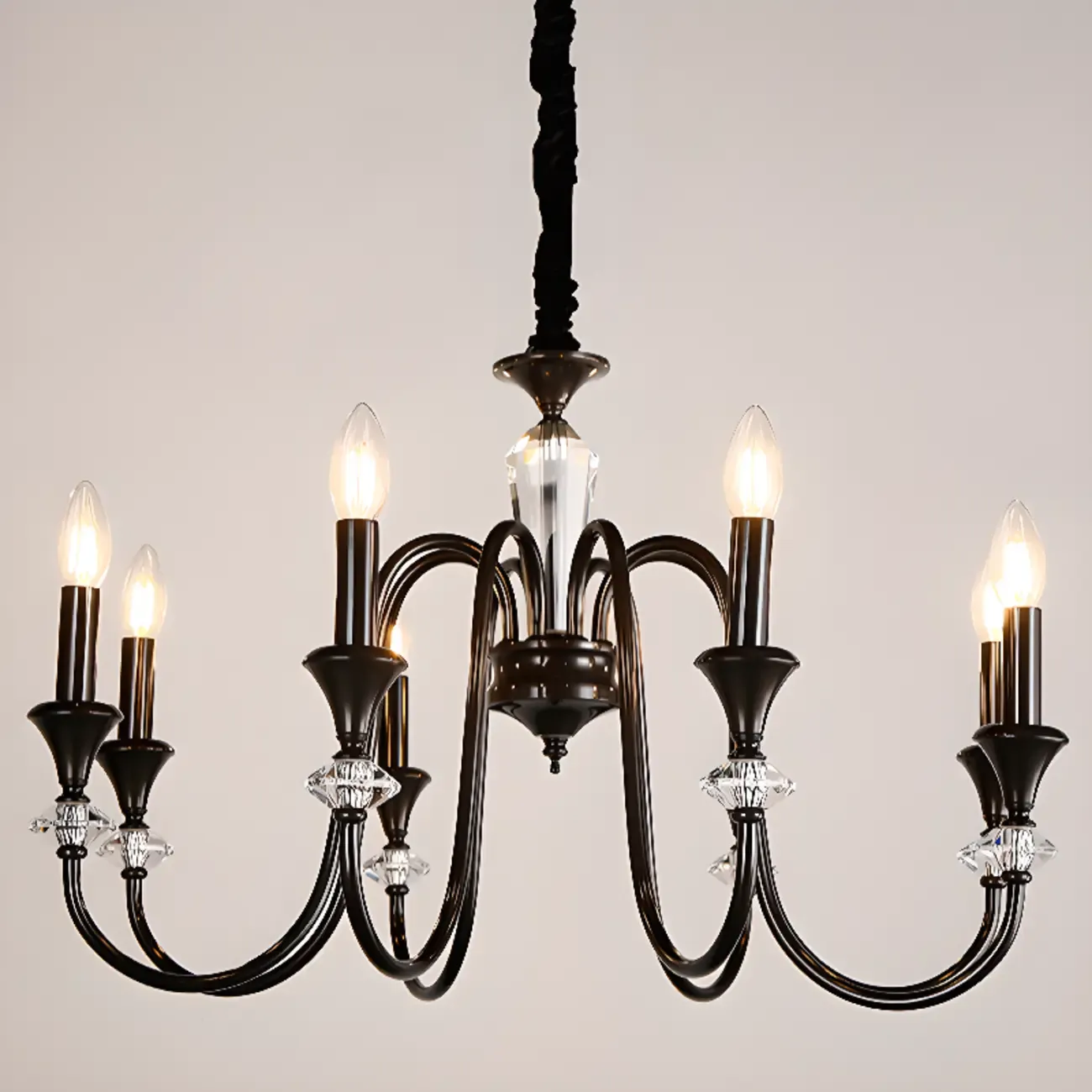 Retro Black Iron Crystal Chandelier with Adjustable Length Image - 12