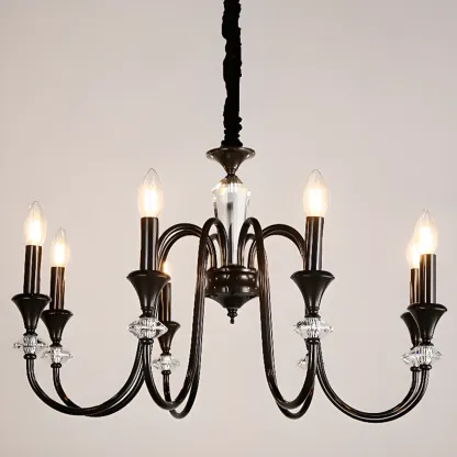 Retro Black Iron Crystal Chandelier with Adjustable Length Image - 12