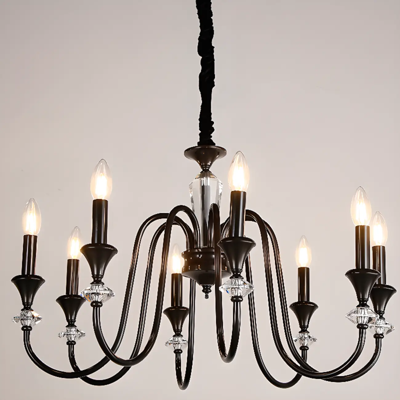 Retro Black Iron Crystal Chandelier with Adjustable Length Image - 13 | homeyfad