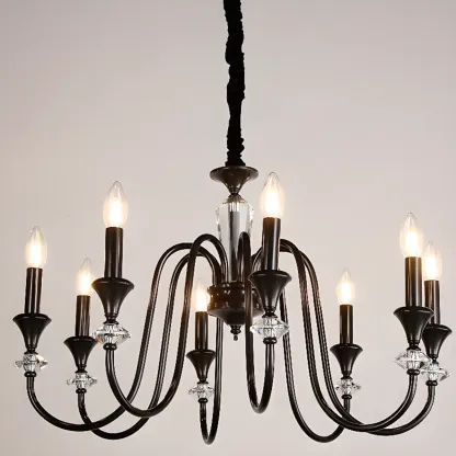 Retro Black Iron Crystal Chandelier with Adjustable Length Image - 13