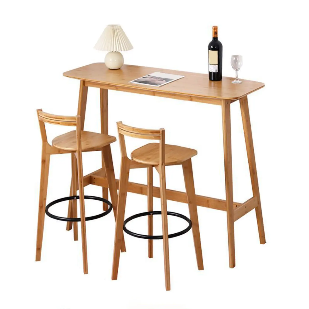 Modern Bamboo Bar Set with Footrest Stools Image - 7 | homeyfad