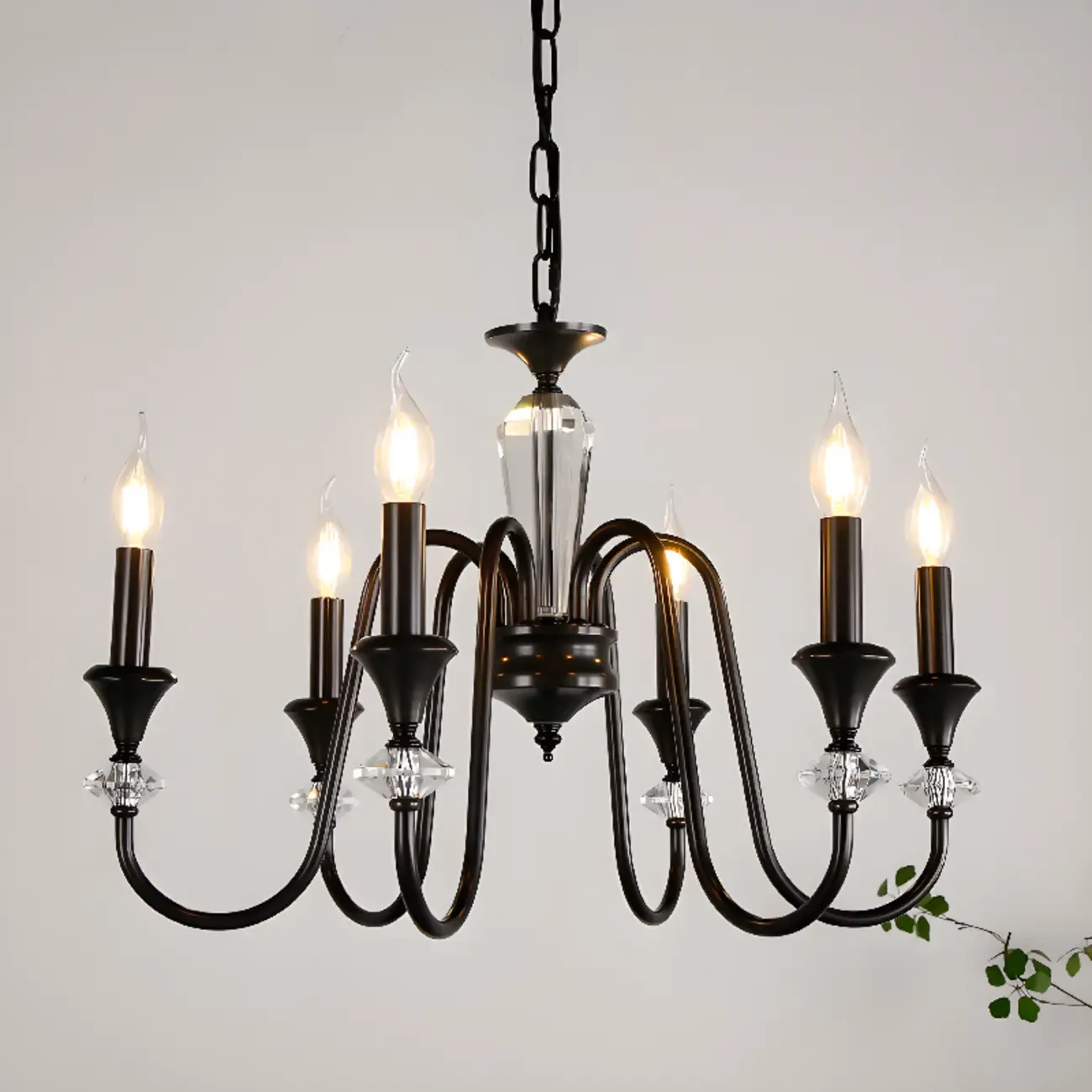 Retro Black Iron Crystal Chandelier with Adjustable Length Image - 15
