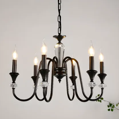 Retro Black Iron Crystal Chandelier with Adjustable Length Image - 15