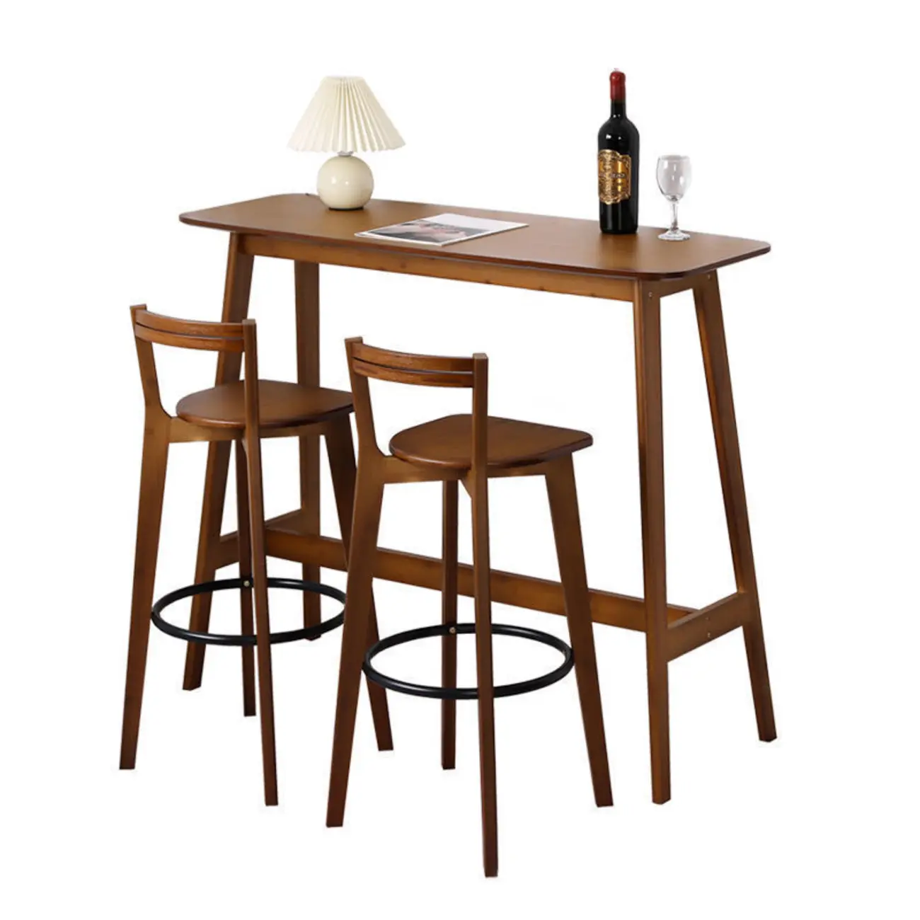 Modern Bamboo Bar Set with Footrest Stools Image - 8 | homeyfad
