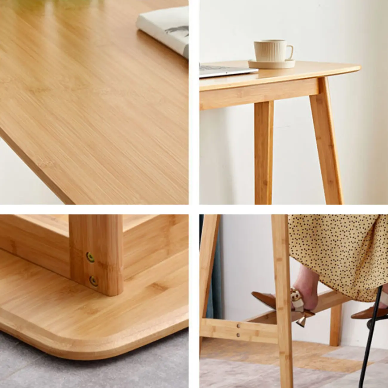 Modern Bamboo Bar Set with Footrest Stools Image - 11 | homeyfad