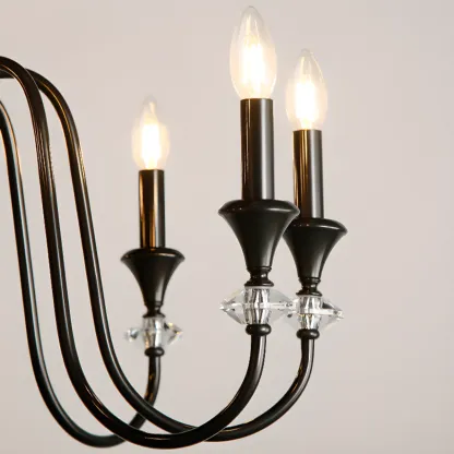 Retro Black Iron Crystal Chandelier with Adjustable Length Image - 20