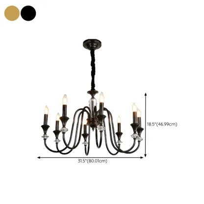Retro Black Iron Crystal Chandelier with Adjustable Length Image - 24