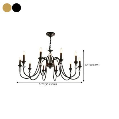 Retro Black Iron Crystal Chandelier with Adjustable Length Image - 25