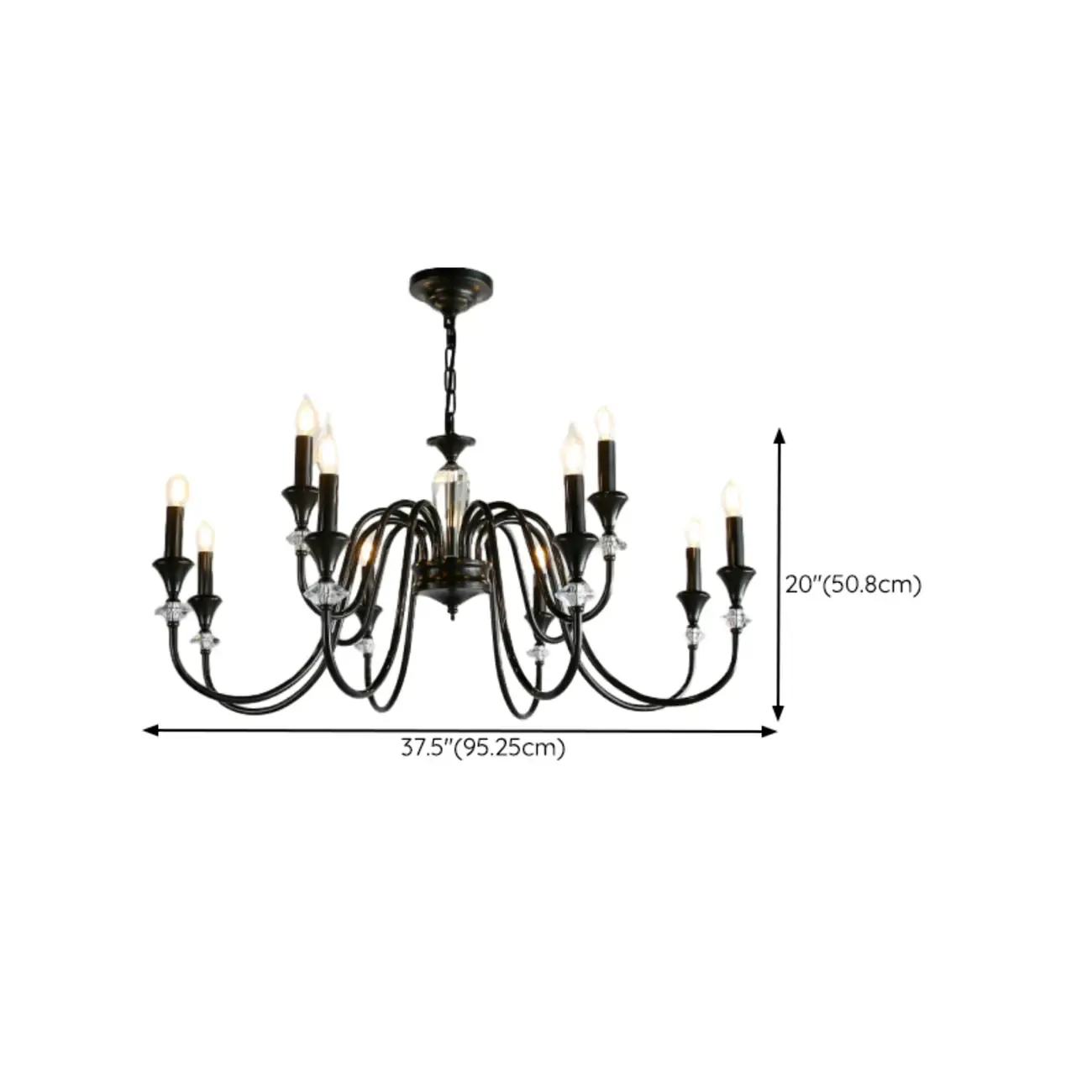 Retro Black Iron Crystal Chandelier with Adjustable Length Image - 27