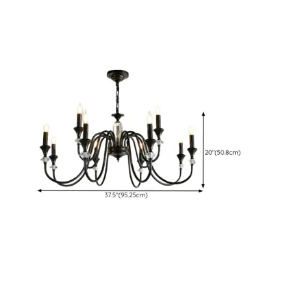 Retro Black Iron Crystal Chandelier with Adjustable Length Image - 27