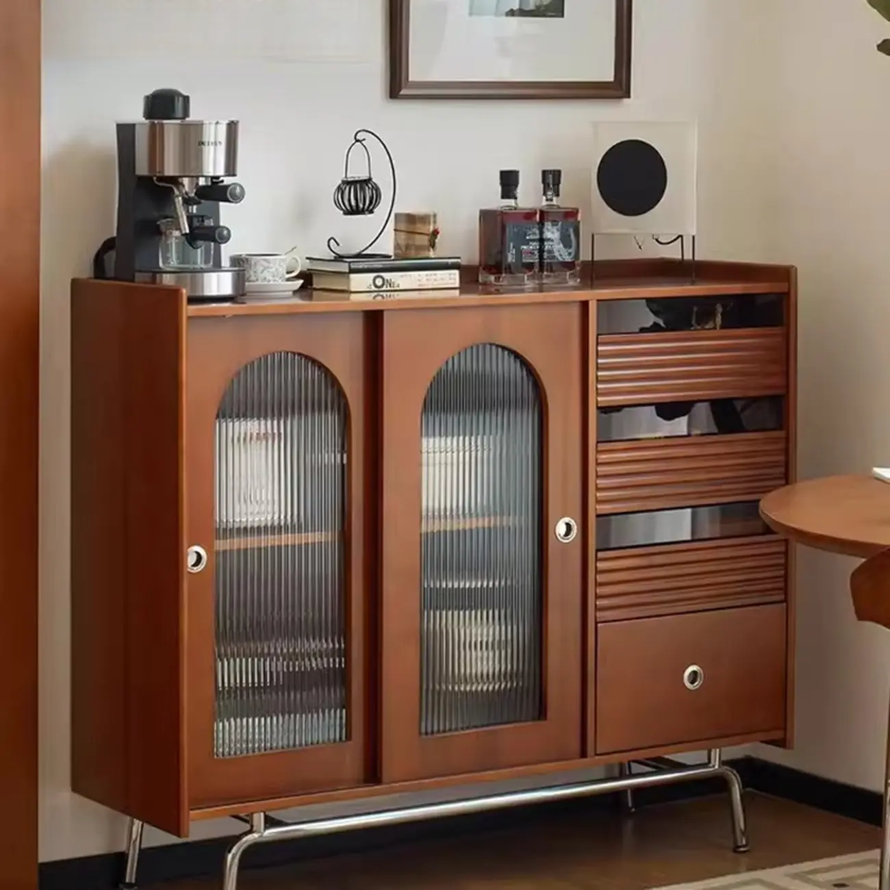 Scandinavian Brown Wooden Buffet Table with Storage Image - 1 | homeyfad