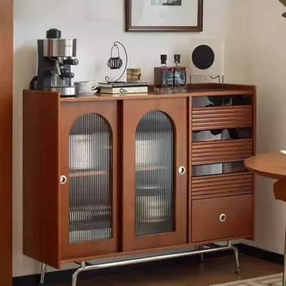 Scandinavian Brown Wooden Buffet Table with Storage Image - 1